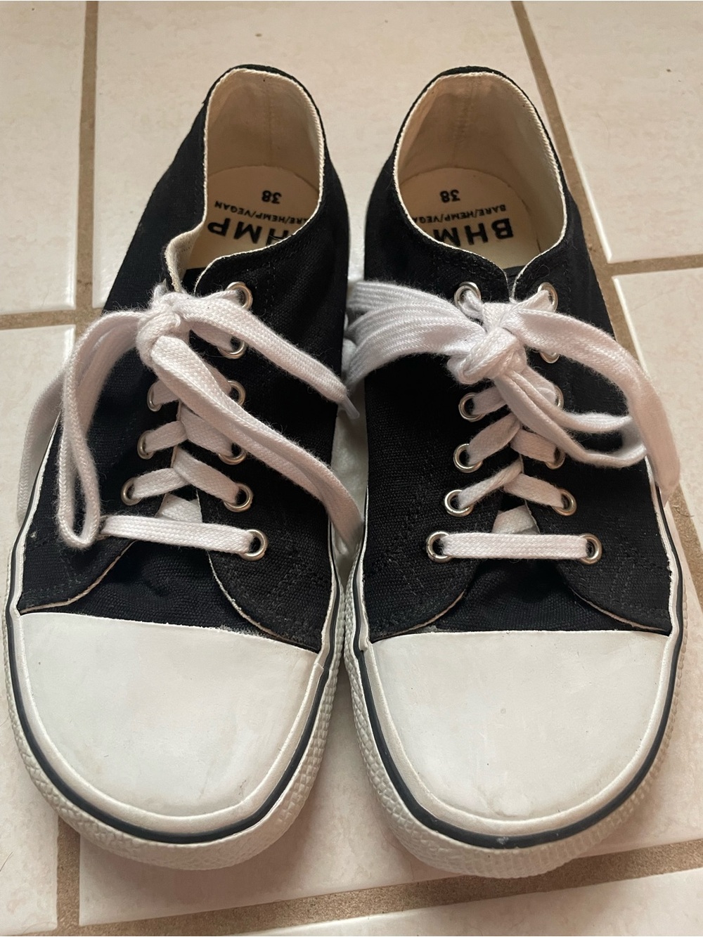 Kids Black Canvas Lace-Up Sneakers with White Toe - Brand: